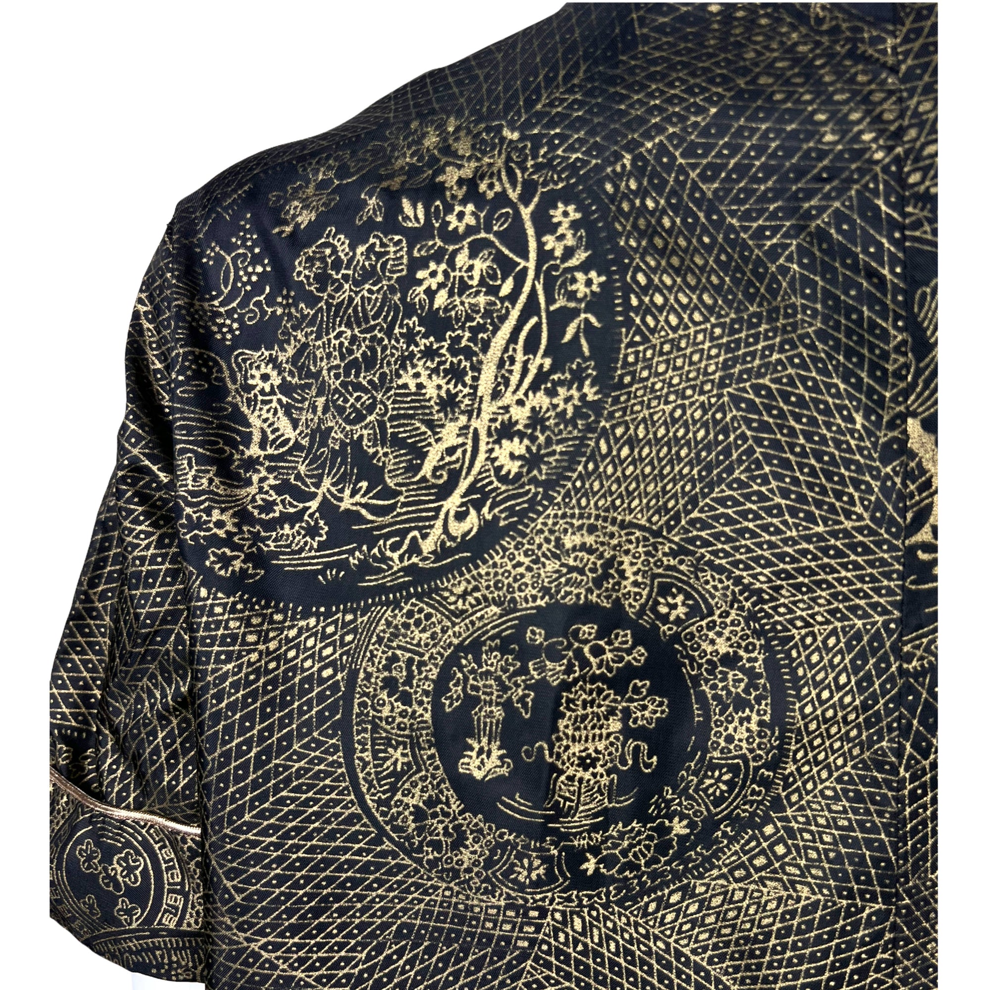 Vintage 1950s House Dress Gold Asian Print Morsam Ladies M L