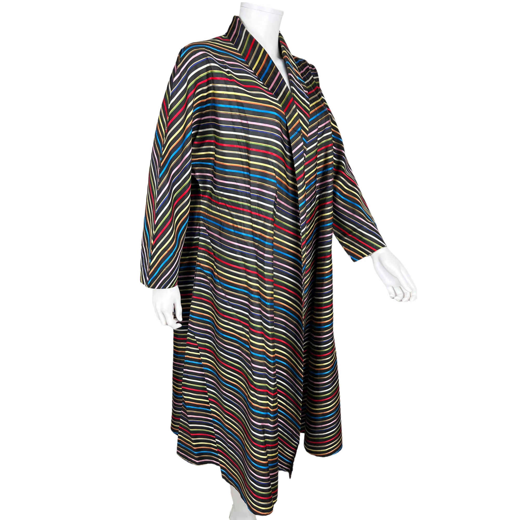 Vintage 1950s Dressing Gown Multicolour Striped Robe Sz M L