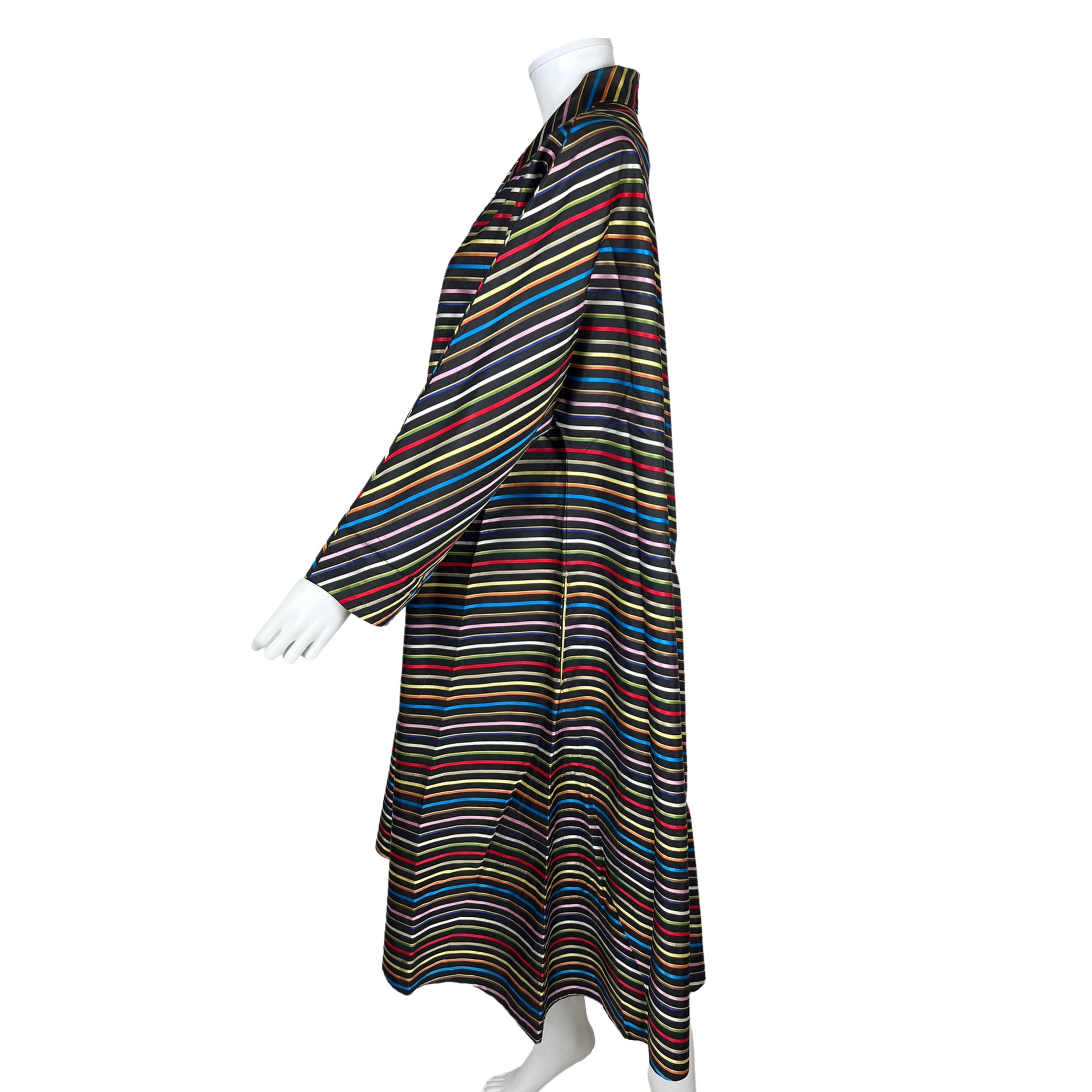 Vintage 1950s Dressing Gown Multicolour Striped Robe Sz M L