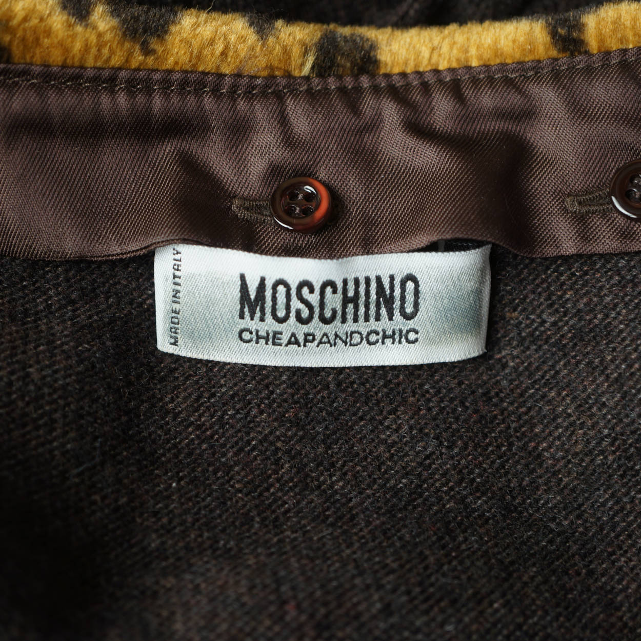 Moschino Cheap and Chic Sweater Cropped Cardigan w Leopard Print Collar M Italy - Poppy's Vintage Clothing