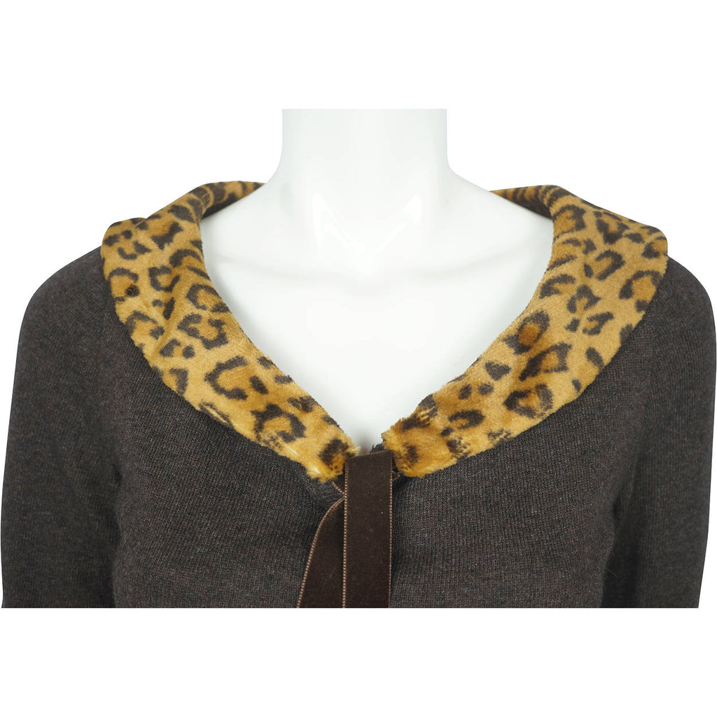 Moschino Cheap and Chic Sweater Cropped Cardigan w Leopard Print Collar M Italy - Poppy's Vintage Clothing