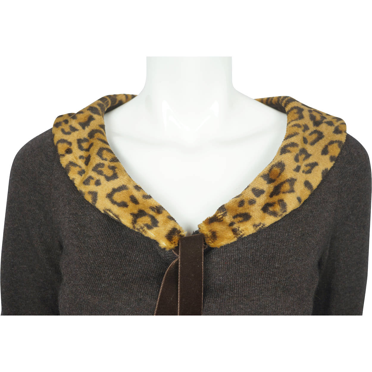 Moschino Cheap and Chic Sweater Cropped Cardigan w Leopard Print Collar M Italy - Poppy's Vintage Clothing