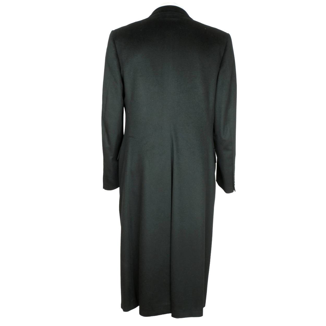 Vintage 1980s Mens Cashmere Overcoat Mr Mann Toronto Black Coat - 1987 - Size M L - Poppy's Vintage Clothing