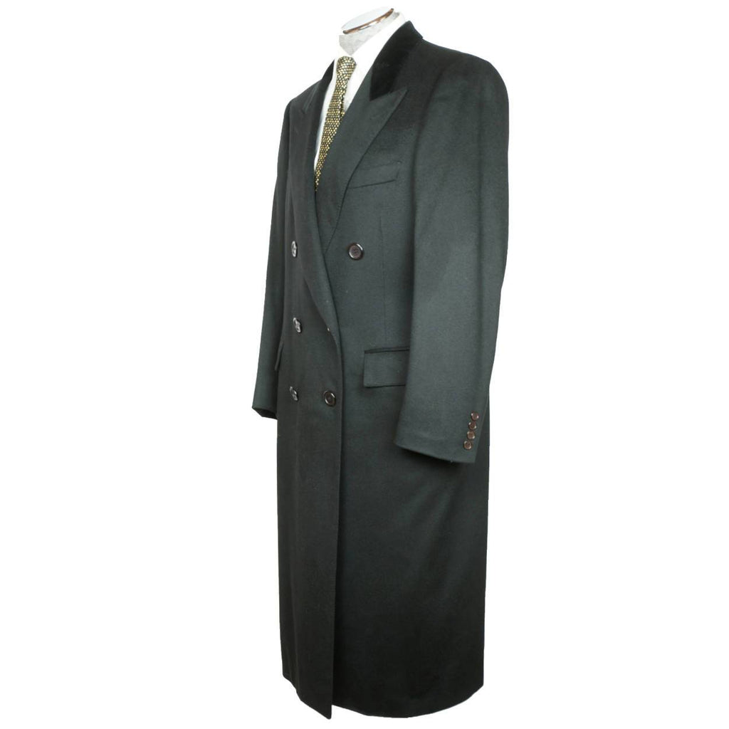 Vintage 1980s Mens Cashmere Overcoat Mr Mann Toronto Black Coat - 1987 - Size M L - Poppy's Vintage Clothing