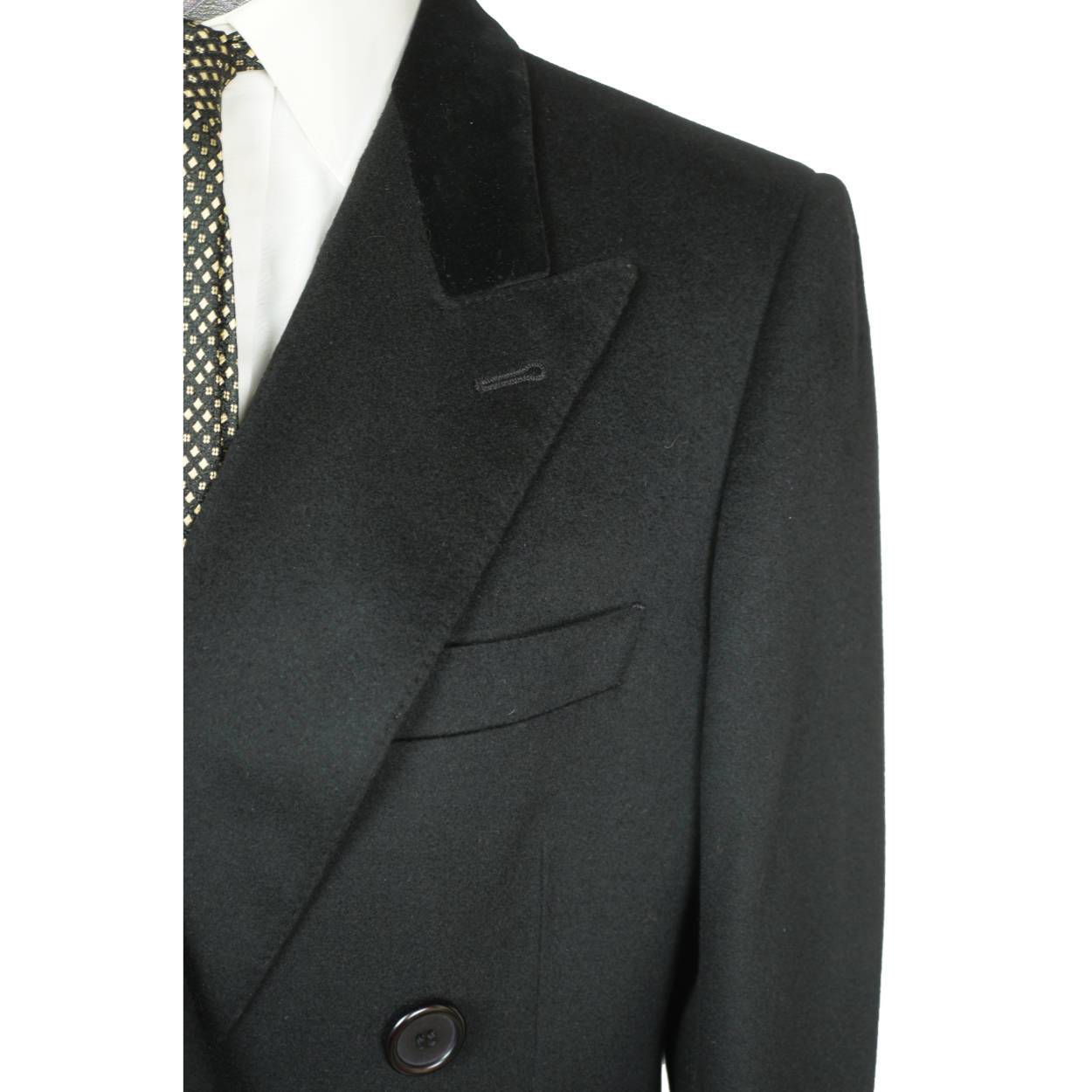 Vintage 1980s Mens Cashmere Overcoat Mr Mann Toronto Black Coat - 1987 - Size M L - Poppy's Vintage Clothing