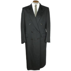 Vintage 1980s Mens Cashmere Overcoat Mr Mann Toronto Black Coat - 1987 - Size M L - Poppy's Vintage Clothing