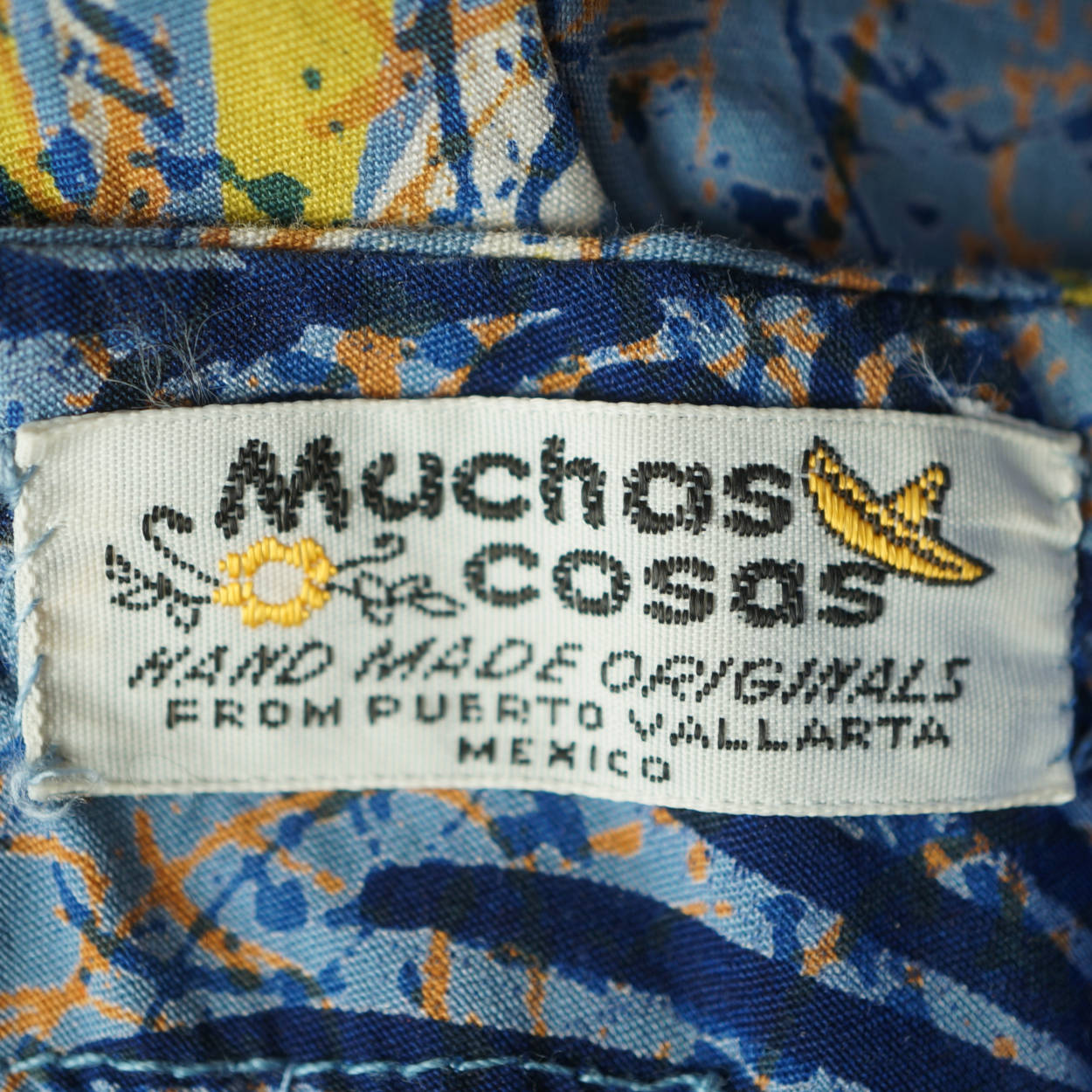 Vintage 1970s Mexican Dress Printed Cotton Muchas Cosas Hand Made Original XS - Poppy's Vintage Clothing