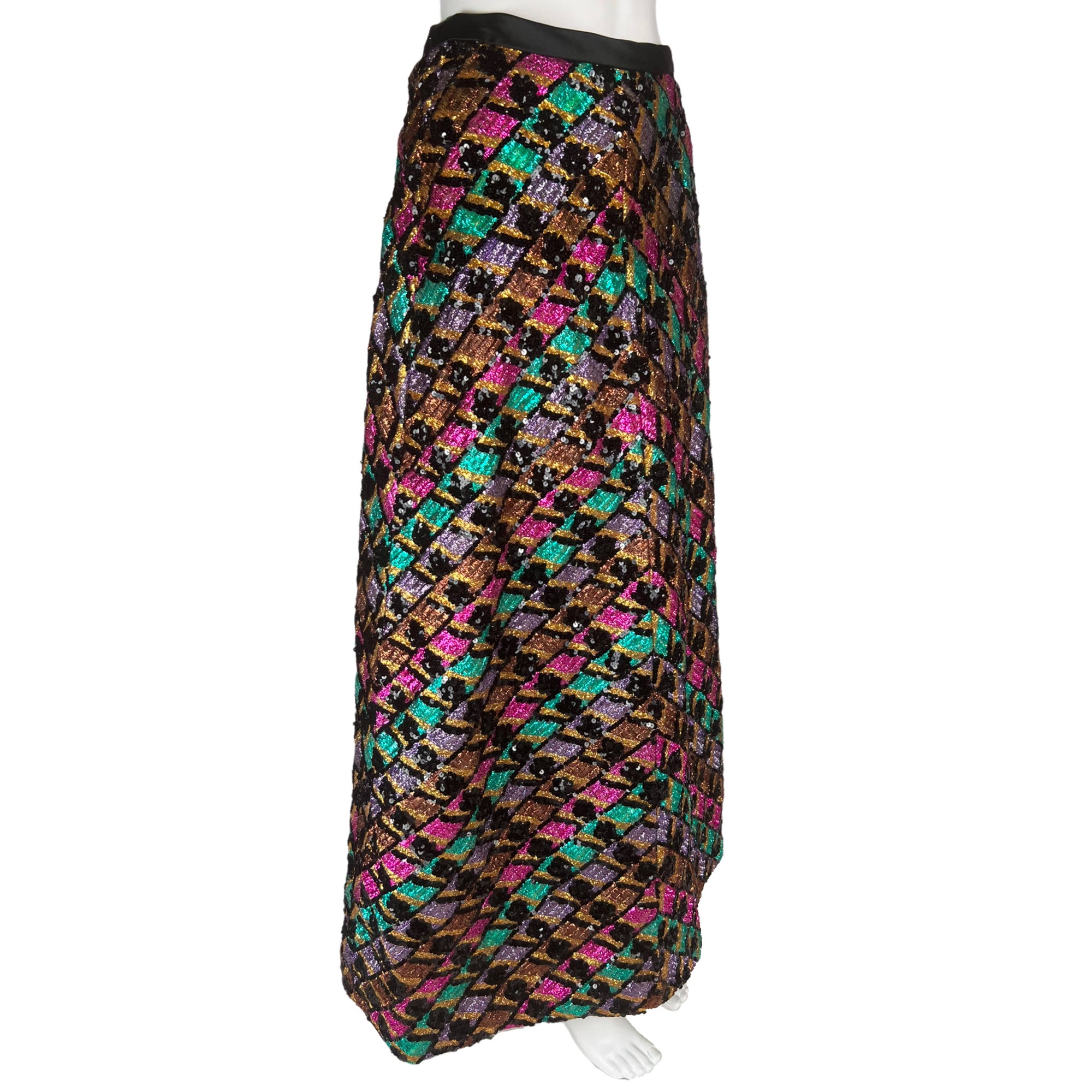 1960s Vintage Colour Block Skirt Multicolour Metallic Foil