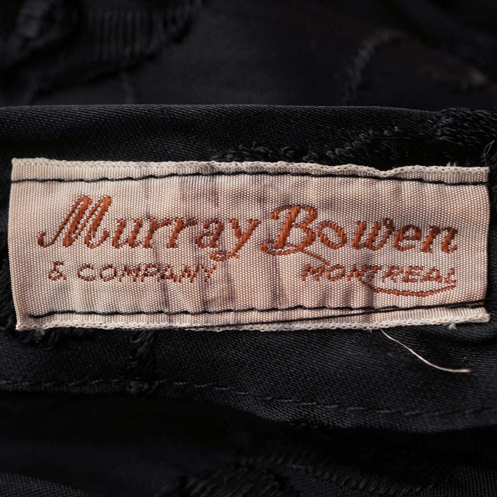 Vintage 50s Dress Floral Embroidered Black Taffeta Sz M - Poppy's Vintage Clothing