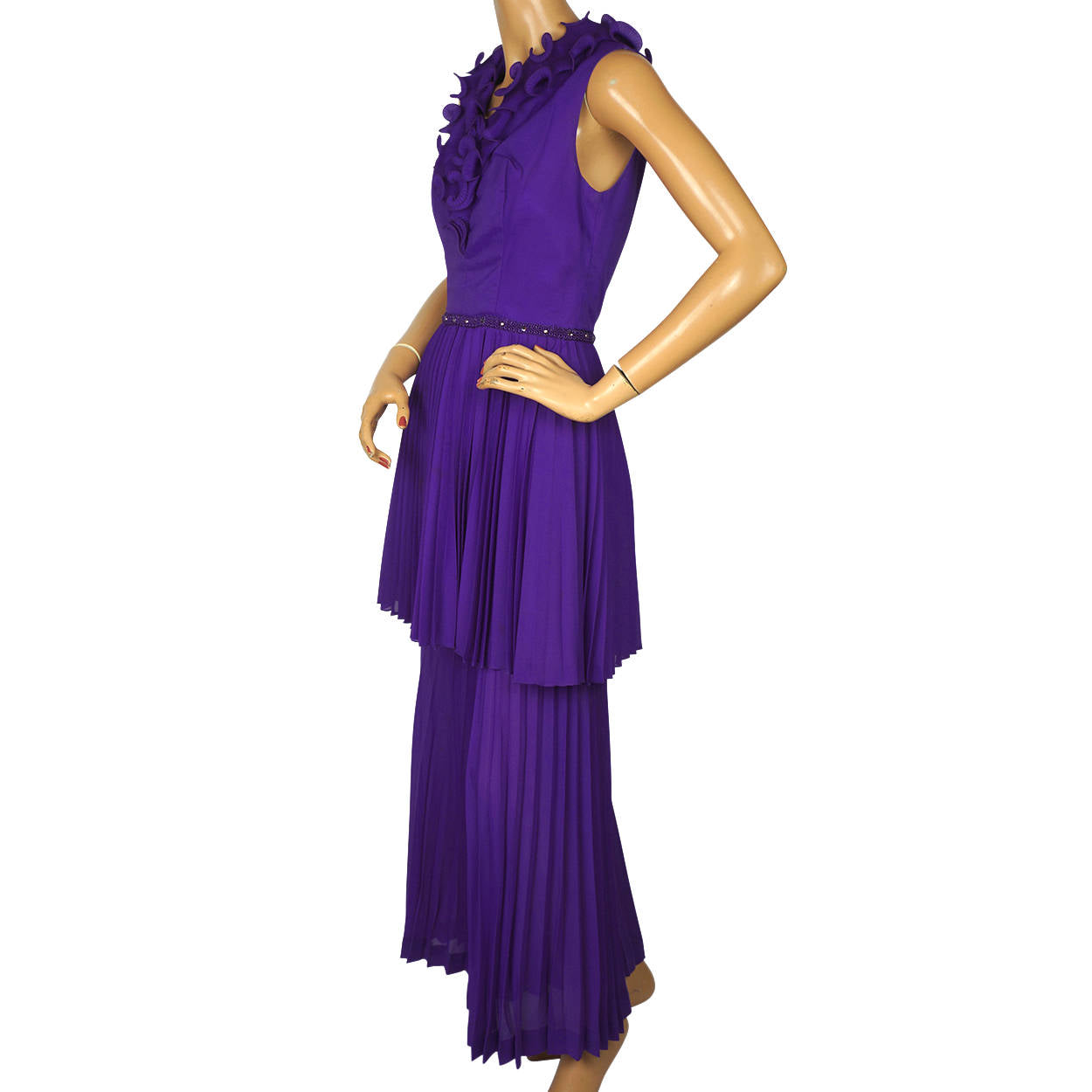 1960 mini dress Vintage 1960s Mini Dress Palazzo Pants Hostess Set Ensemble Purple Size S / M