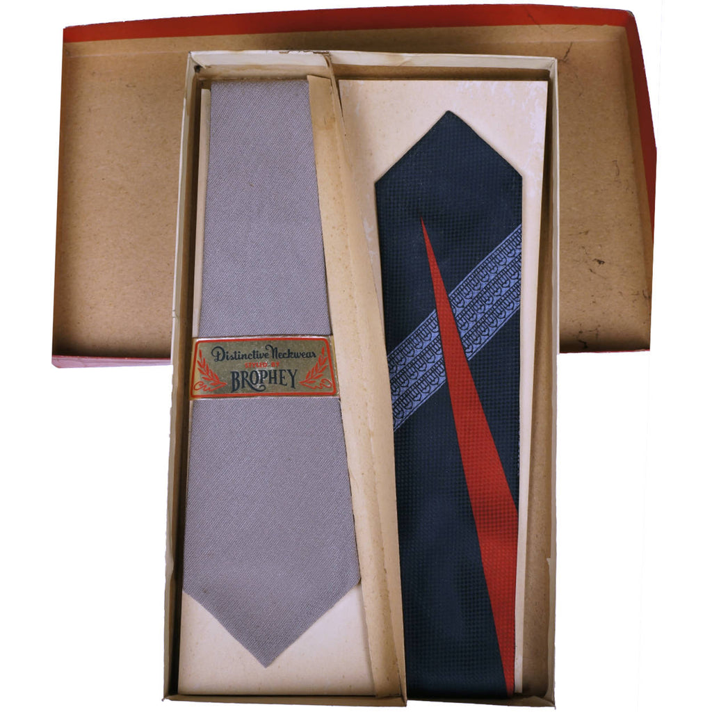 Vintage Unused Ties 1930s 40s Neckties by W A Brophey in Original Box - Poppy's Vintage Clothing