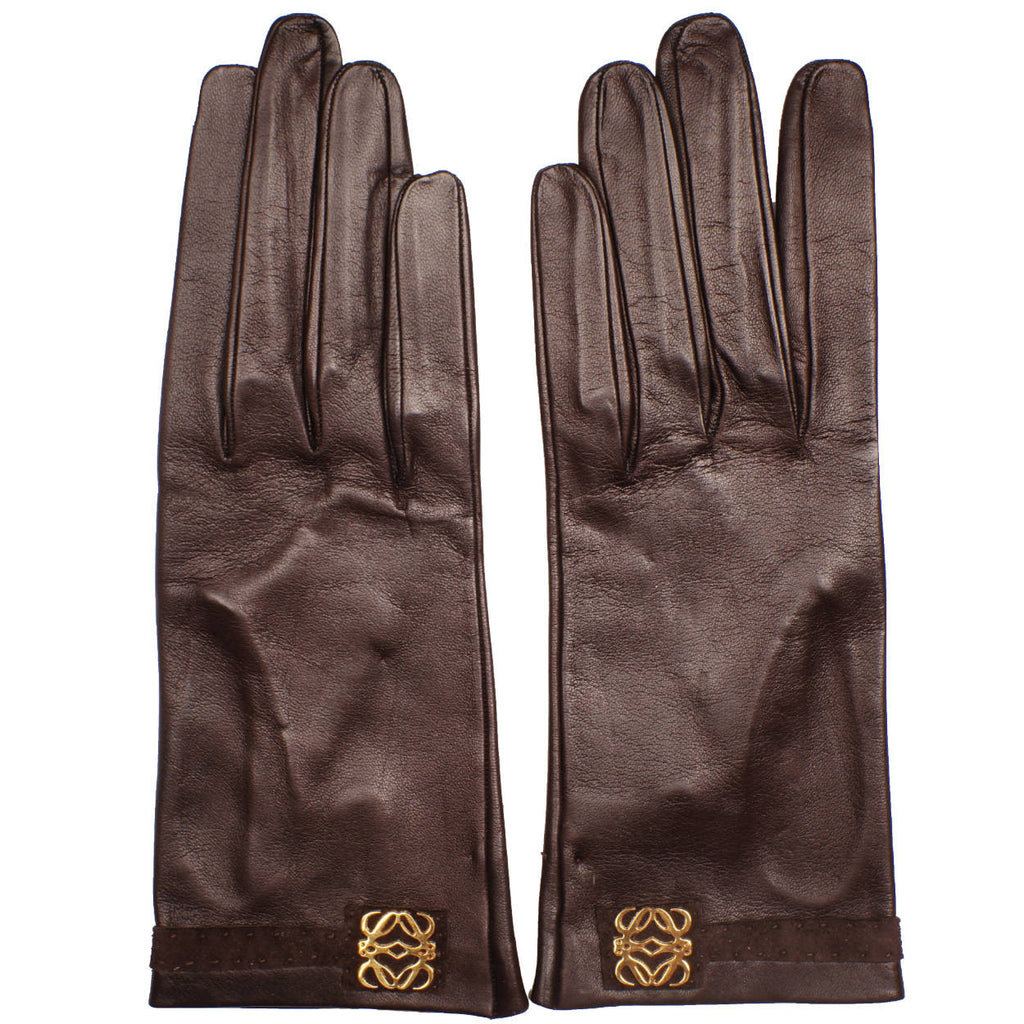 Vintage Loewe 1846 Brown Leather Gloves Unused Ladies Size 7.5 Spanish - Poppy's Vintage Clothing