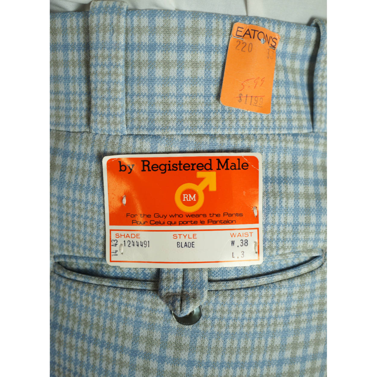 Vintage 1970s Mod Mens Pants NWT Registered Male Polyester Size 38 Waist Unused - Poppy's Vintage Clothing