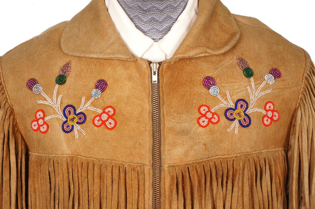 Vintage 1950s Native Indian Fringed Suede Leather Jacket - M - Poppy's Vintage Clothing