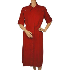 Vintage 1940s Red Gabardine Wool Dress -  L - Poppy's Vintage Clothing