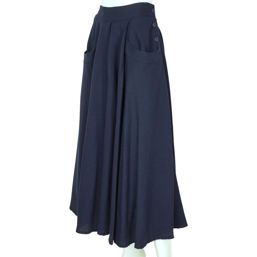 Vintage 1980s Full Skirt Blue Wool Holt Renfrew Canada 27” W - Poppy's Vintage Clothing