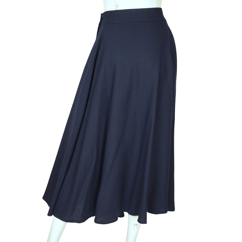 Vintage 1980s Full Skirt Blue Wool Holt Renfrew Canada 27” W - Poppy's Vintage Clothing