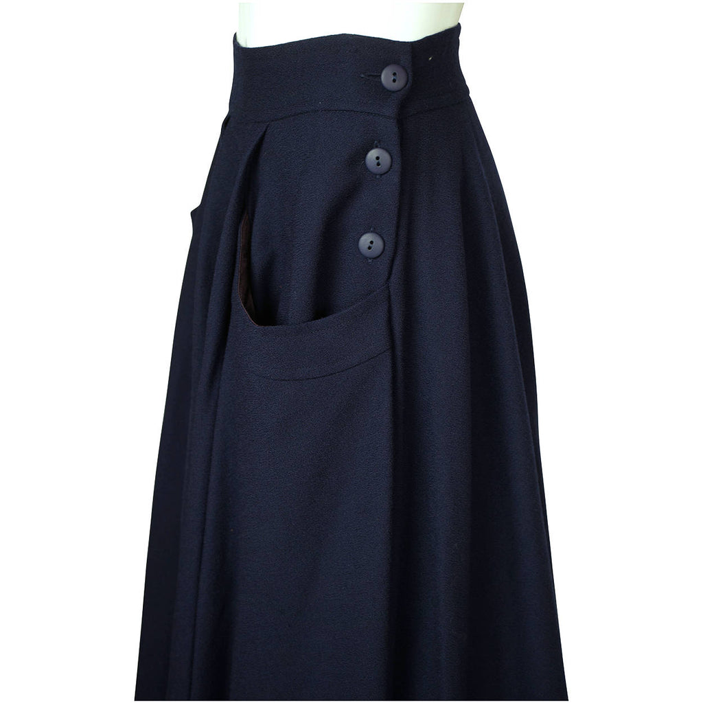 Vintage 1980s Full Skirt Blue Wool Holt Renfrew Canada 27” W - Poppy's Vintage Clothing