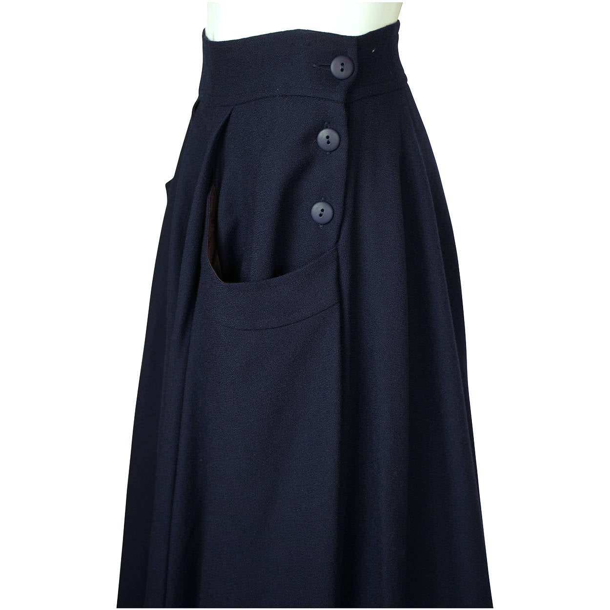 Vintage 1980s Full Skirt Blue Wool Holt Renfrew Canada 27” W - Poppy's Vintage Clothing