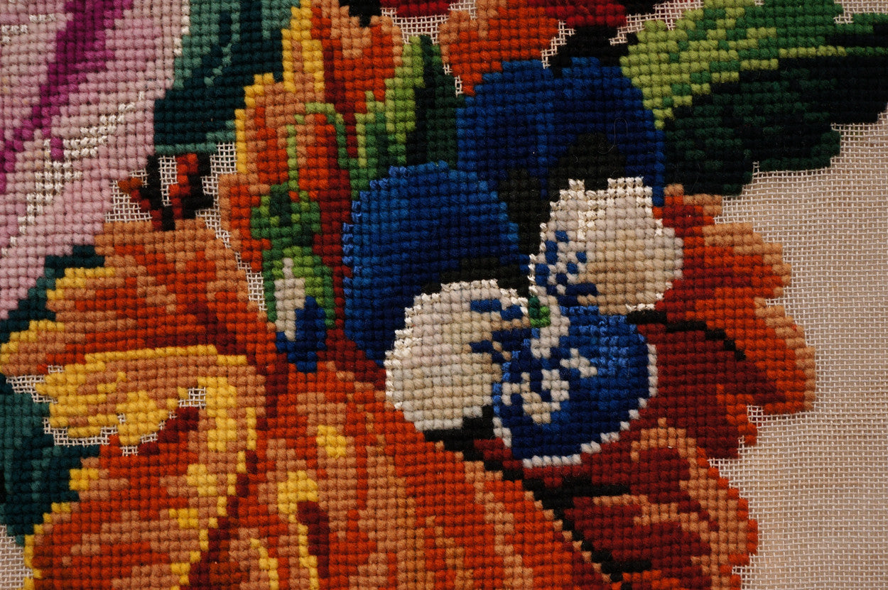 Antique Needlepoint Pillow or Cushion Cover Roses Floral Flower Bouquet - Poppy's Vintage Clothing
