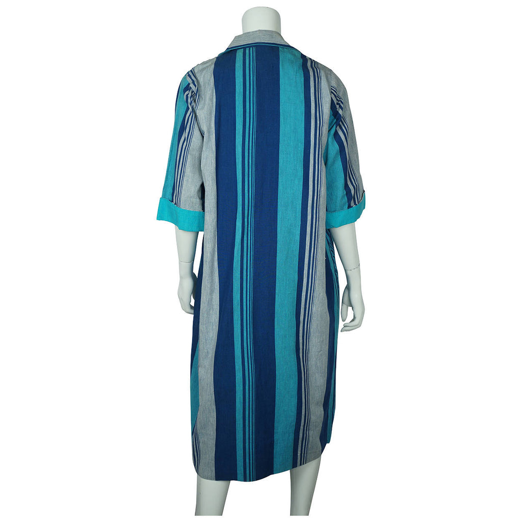 Vintage 1970s Mexican Dress Striped Cotton Hand Made by Nelly Puerto Vallarta L - Poppy's Vintage Clothing