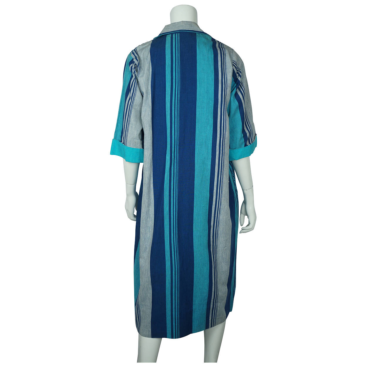 Vintage 1970s Mexican Dress Striped Cotton Hand Made by Nelly Puerto Vallarta L - Poppy's Vintage Clothing