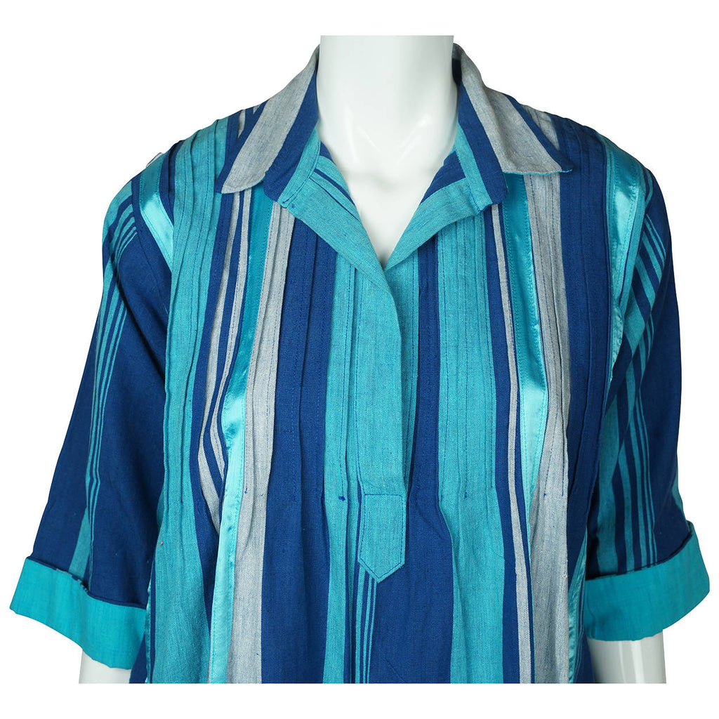 Vintage 1970s Mexican Dress Striped Cotton Hand Made by Nelly Puerto Vallarta L - Poppy's Vintage Clothing