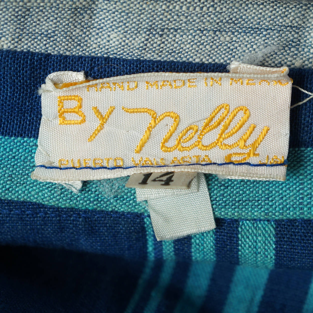 Vintage 1970s Mexican Dress Striped Cotton Hand Made by Nelly Puerto Vallarta L - Poppy's Vintage Clothing