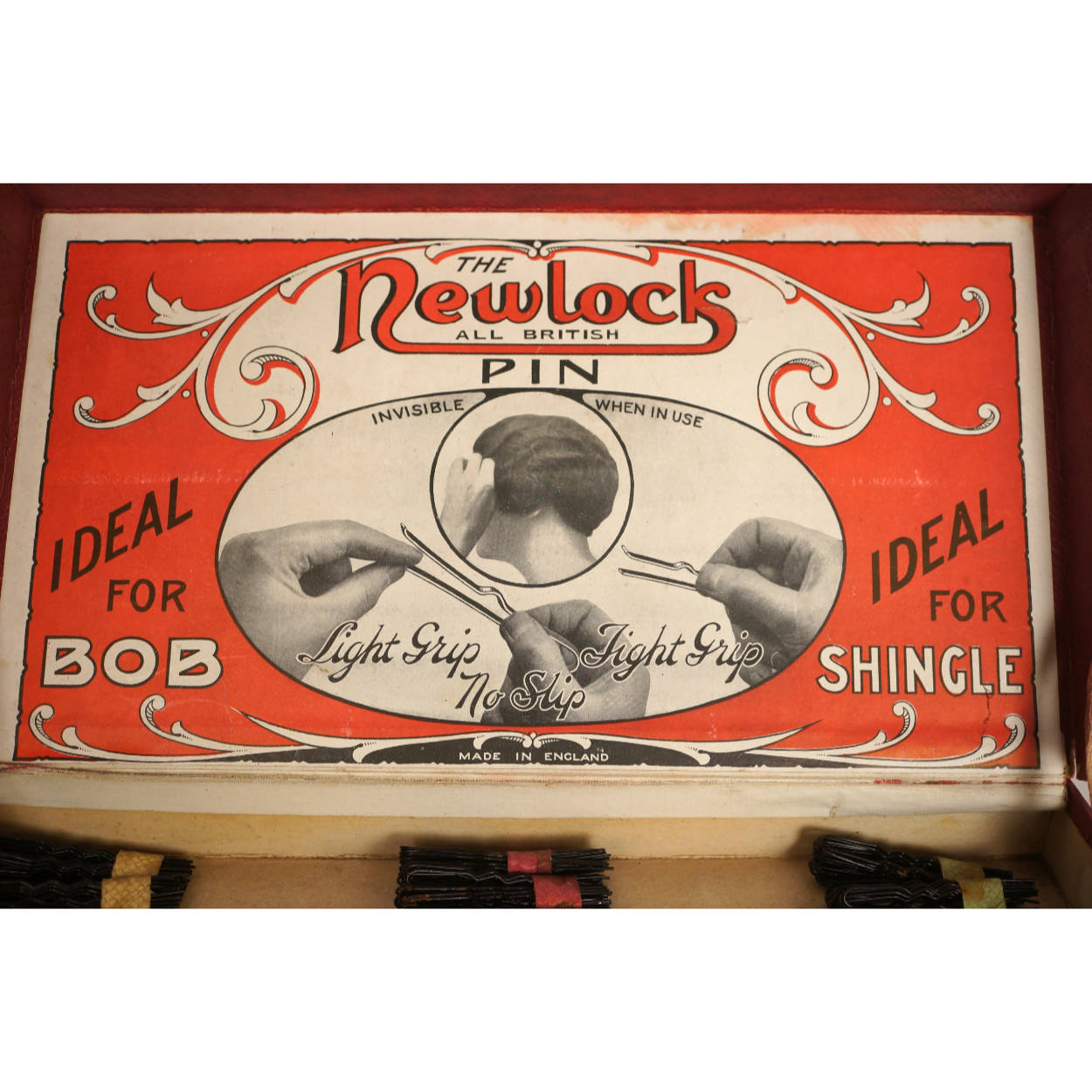 Vintage 1920s Newlock Bobby Pins Original Store Display Box with 648 Bobbie Pins - Poppy's Vintage Clothing