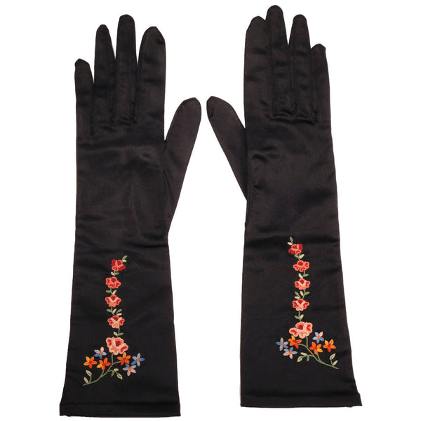 Vintage Neyret Paris Black Satin Long Gloves 1950s Ladies Size 7 - Poppy's Vintage Clothing