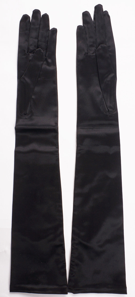 Vintage 1950s Long Black Satin Gloves Size 7 - Poppy's Vintage Clothing