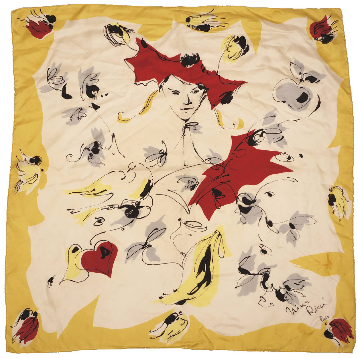 Vintage 1950s Nina Ricci Paris Silk Scarf Autumn Leaves - Poppy's Vintage Clothing