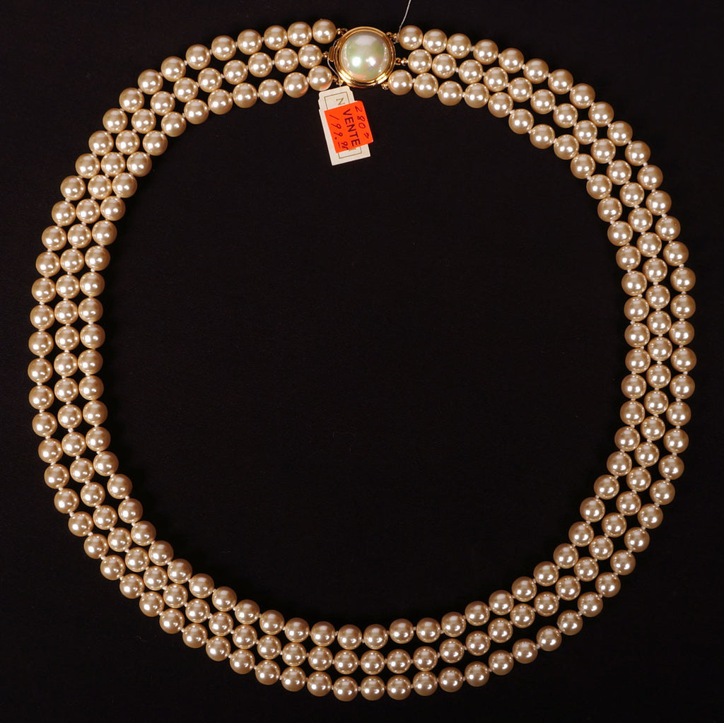 Nina Ricci 3 Strand Faux Pearl Necklace Unused - Poppy's Vintage Clothing