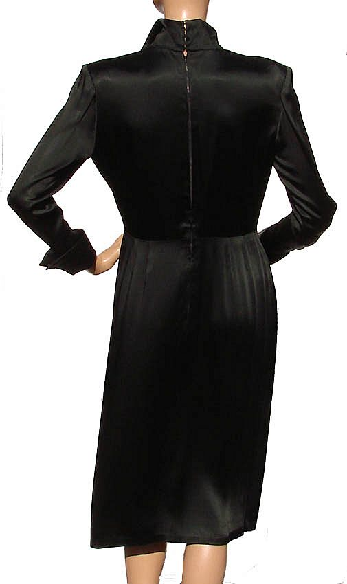 Vintage 1970s Black Satin Dress Nina Ricci  - Medium - Poppy's Vintage Clothing