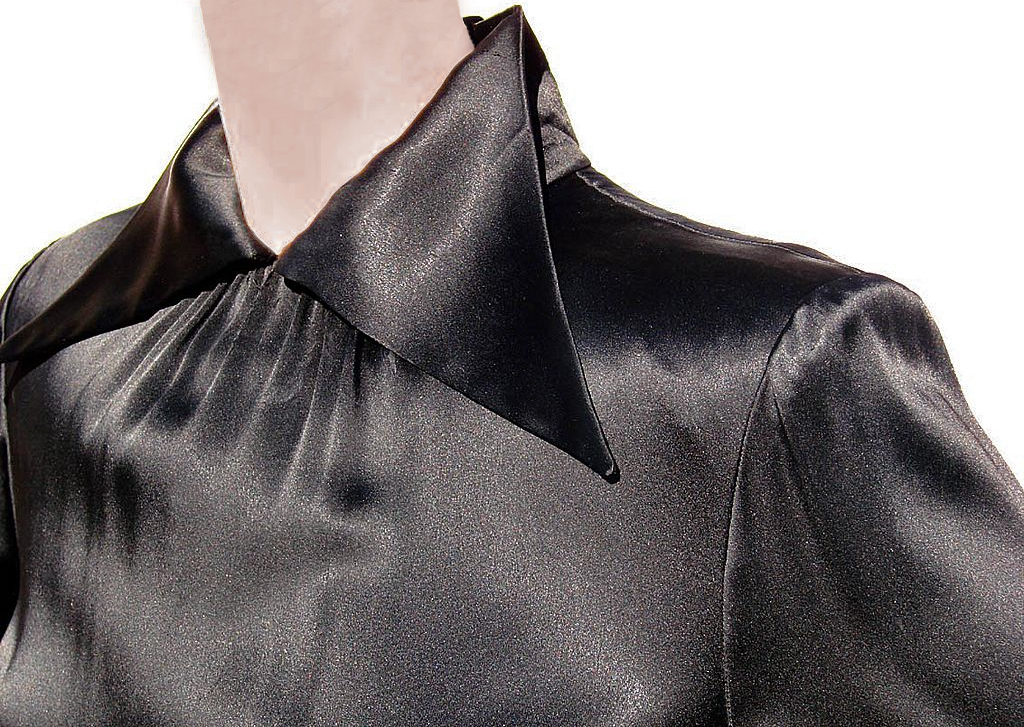 Vintage 1970s Black Satin Dress Nina Ricci  - Medium - Poppy's Vintage Clothing