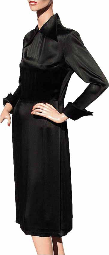 Vintage 1970s Black Satin Dress Nina Ricci  - Medium - Poppy's Vintage Clothing