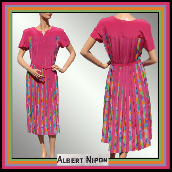 Nipon Womens Pink Silk Pleated Dress - Poppy's Vintage Clothing