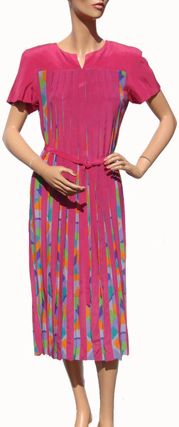 Nipon Womens Pink Silk Pleated Dress - Poppy's Vintage Clothing