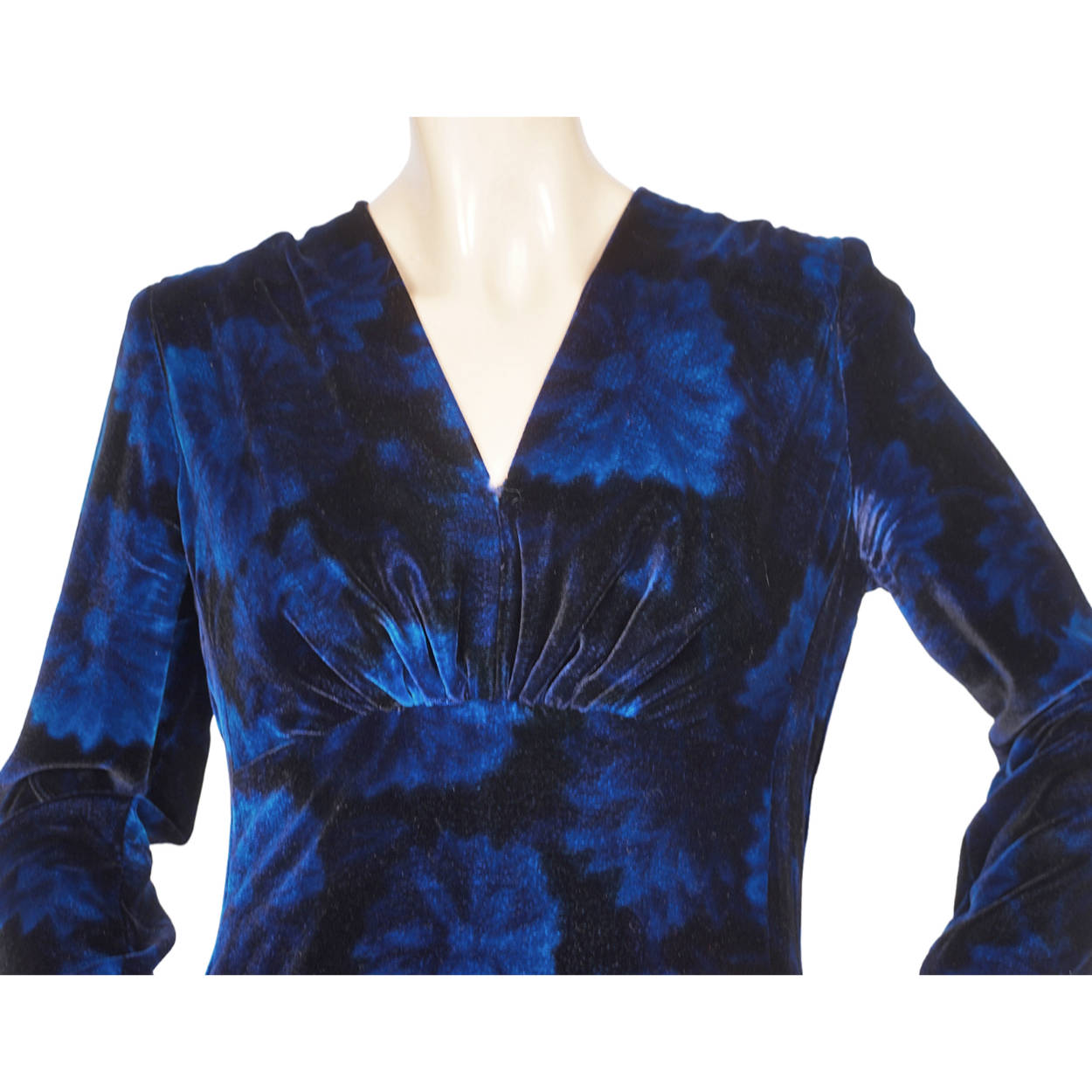 Vintage 1970s Blue Velvet Dress by Norbert Carlin Vienna Montreal Size M - Poppy's Vintage Clothing