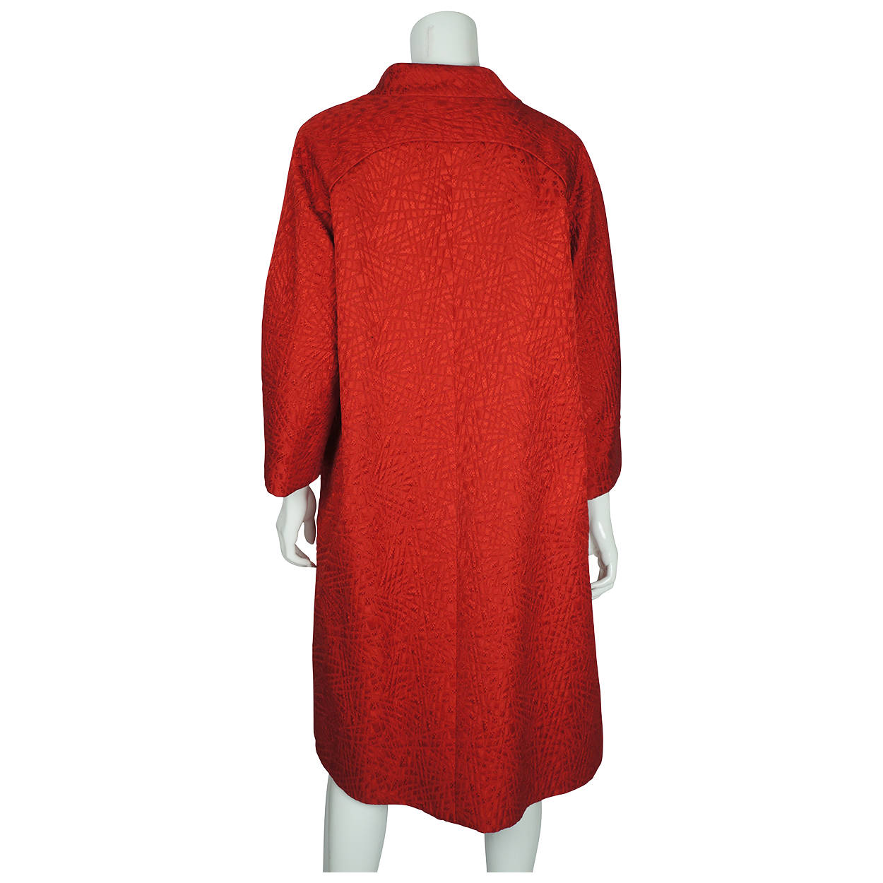 Vintage 50s Couture Evening Coat Red Silk Brocatelle Sz M - Poppy's Vintage Clothing