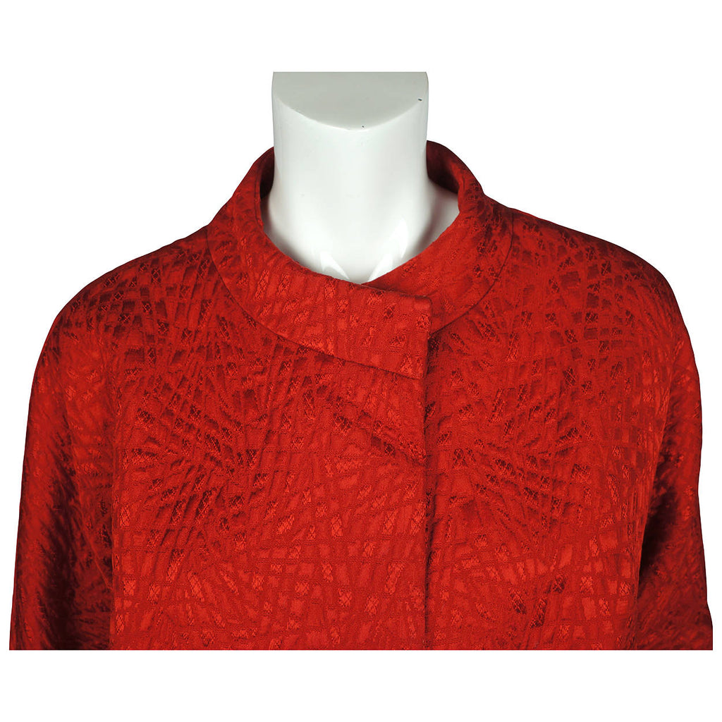 Vintage 50s Couture Evening Coat Red Silk Brocatelle Sz M - Poppy's Vintage Clothing
