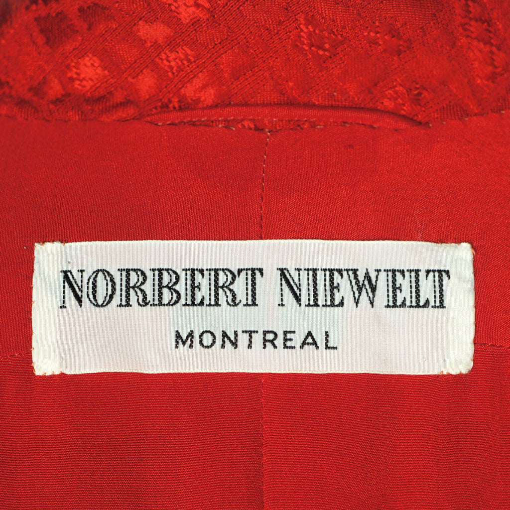 Vintage 50s Couture Evening Coat Red Silk Brocatelle Sz M - Poppy's Vintage Clothing