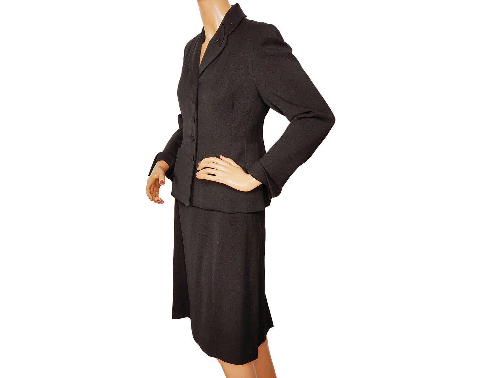 Vintage 1940s Black Gabardine Wool Ladies Suit - Poppy's Vintage Clothing