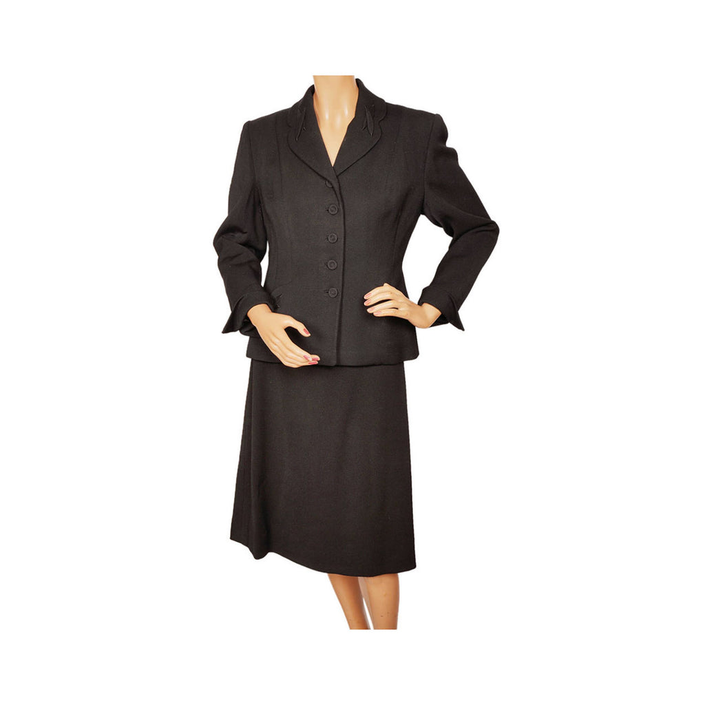 Vintage 1940s Black Gabardine Wool Ladies Suit - Poppy's Vintage Clothing