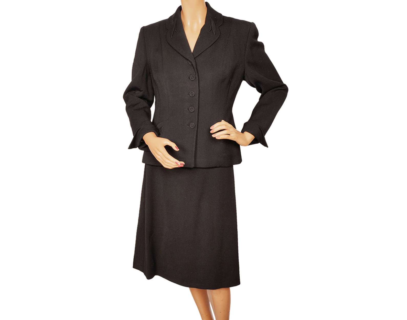 Vintage 1940s Black Gabardine Wool Ladies Suit - Poppy's Vintage Clothing