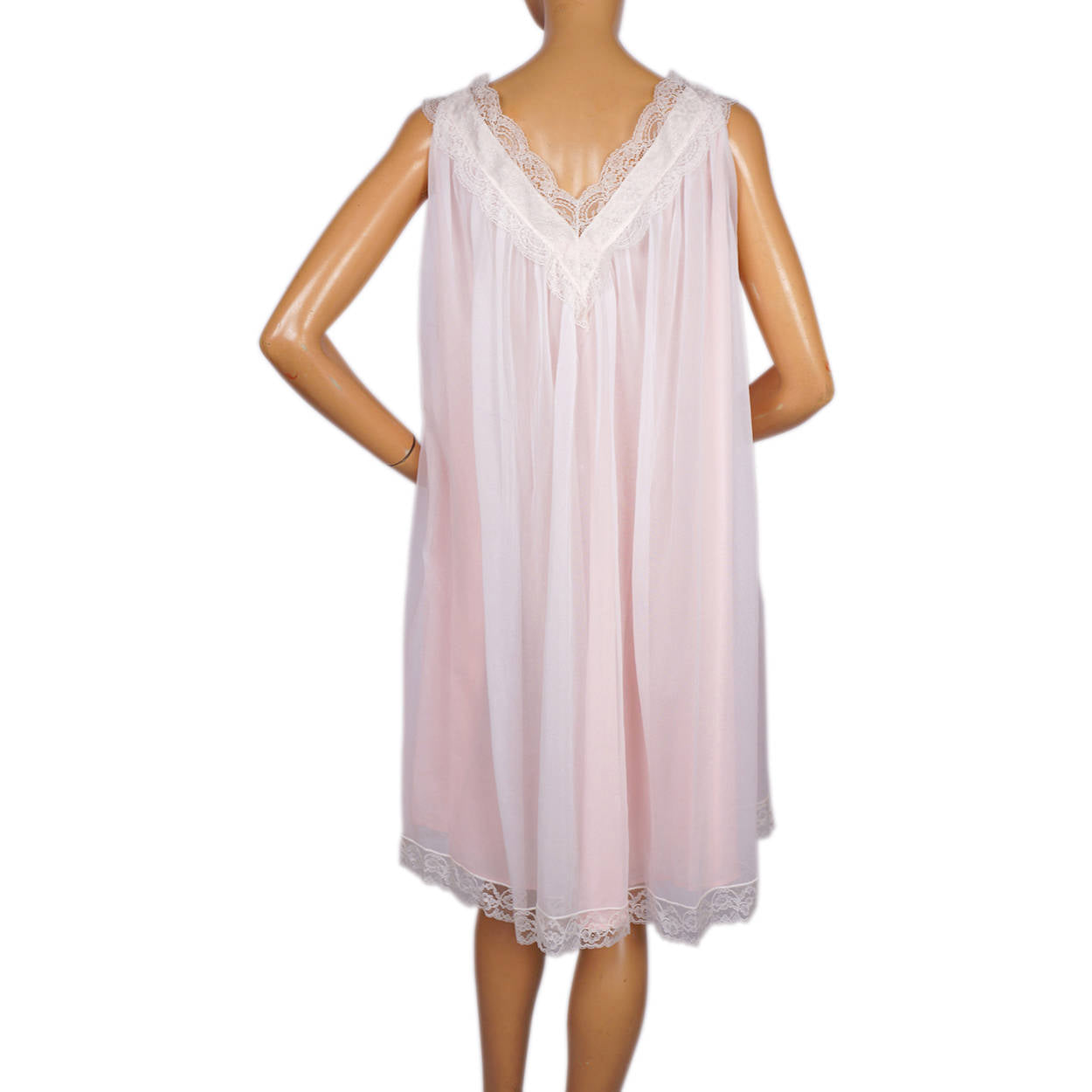 Vintage Norman Hartnell Nightie Peignoir Set White Lace &amp; Pink Nylon 1960s - Poppy's Vintage Clothing