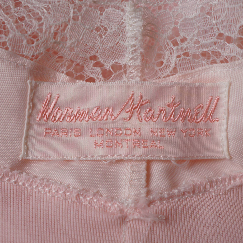 Vintage Norman Hartnell Nightie Peignoir Set White Lace &amp; Pink Nylon 1960s - Poppy's Vintage Clothing
