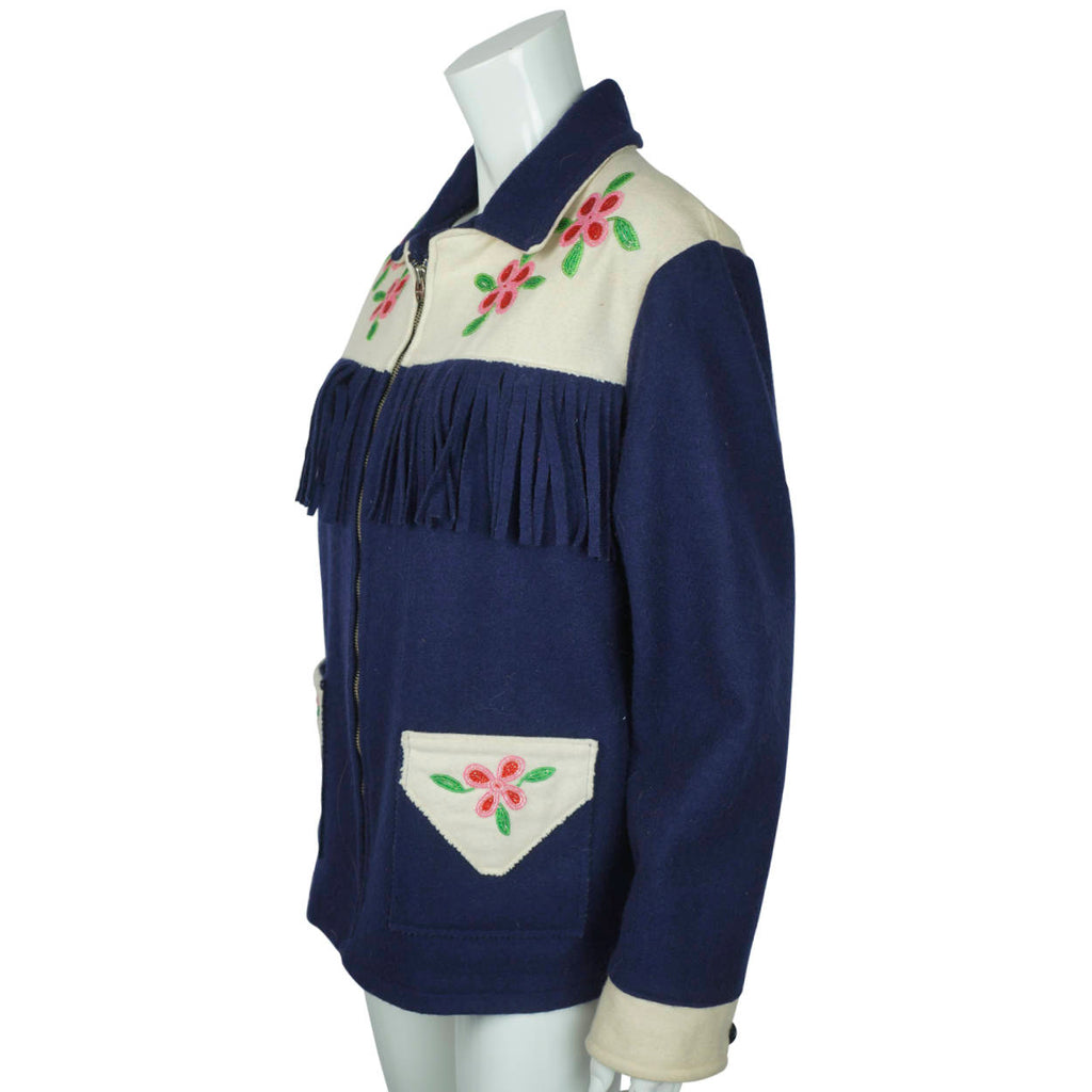 Vintage Canadian Indian Beaded Jacket Wool Coat First Nations - Poppy's Vintage Clothing