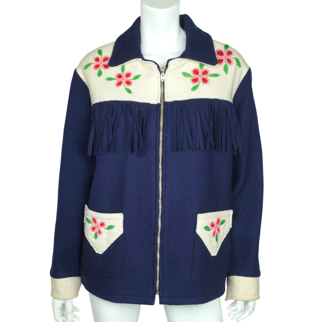 Vintage Canadian Indian Beaded Jacket Wool Coat First Nations - Poppy's Vintage Clothing
