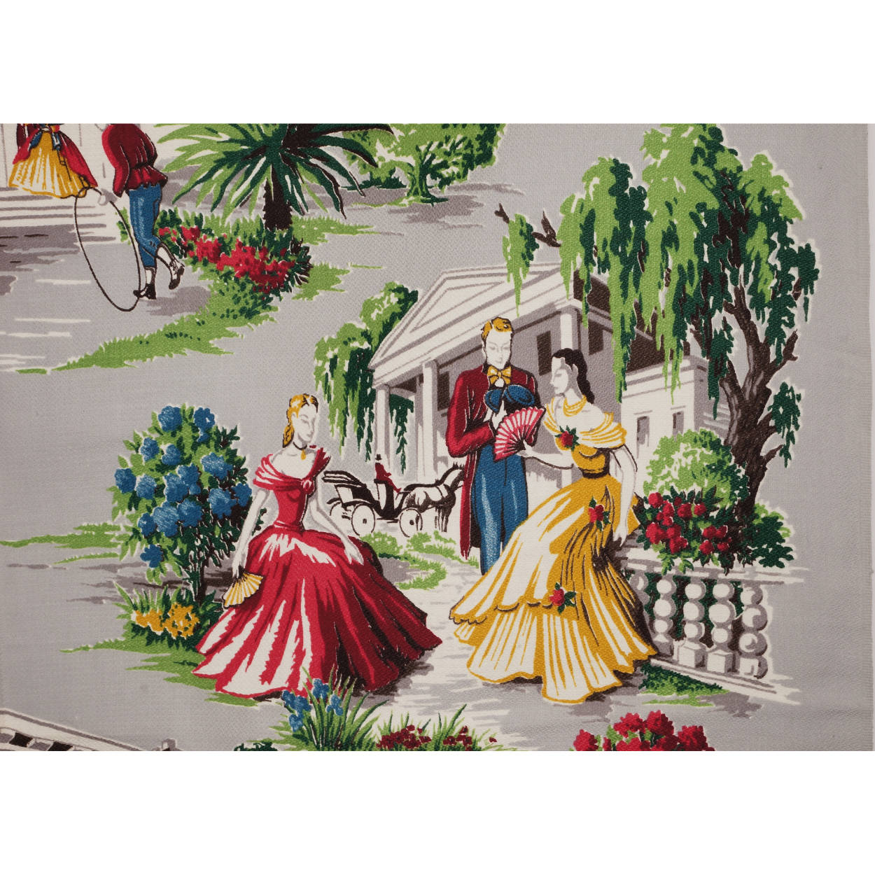 Unused Vintage 1940s Old South Antebellum Drapery Barkcloth Fabric 35 x 220 Inch - Poppy's Vintage Clothing